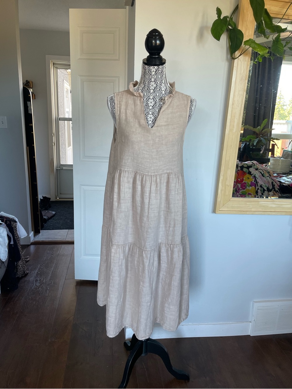🌟 HOST PICK 💯 Linen European Summer Made Italy Oversized Tiered Midi Dress Small - Picture 4 of 10